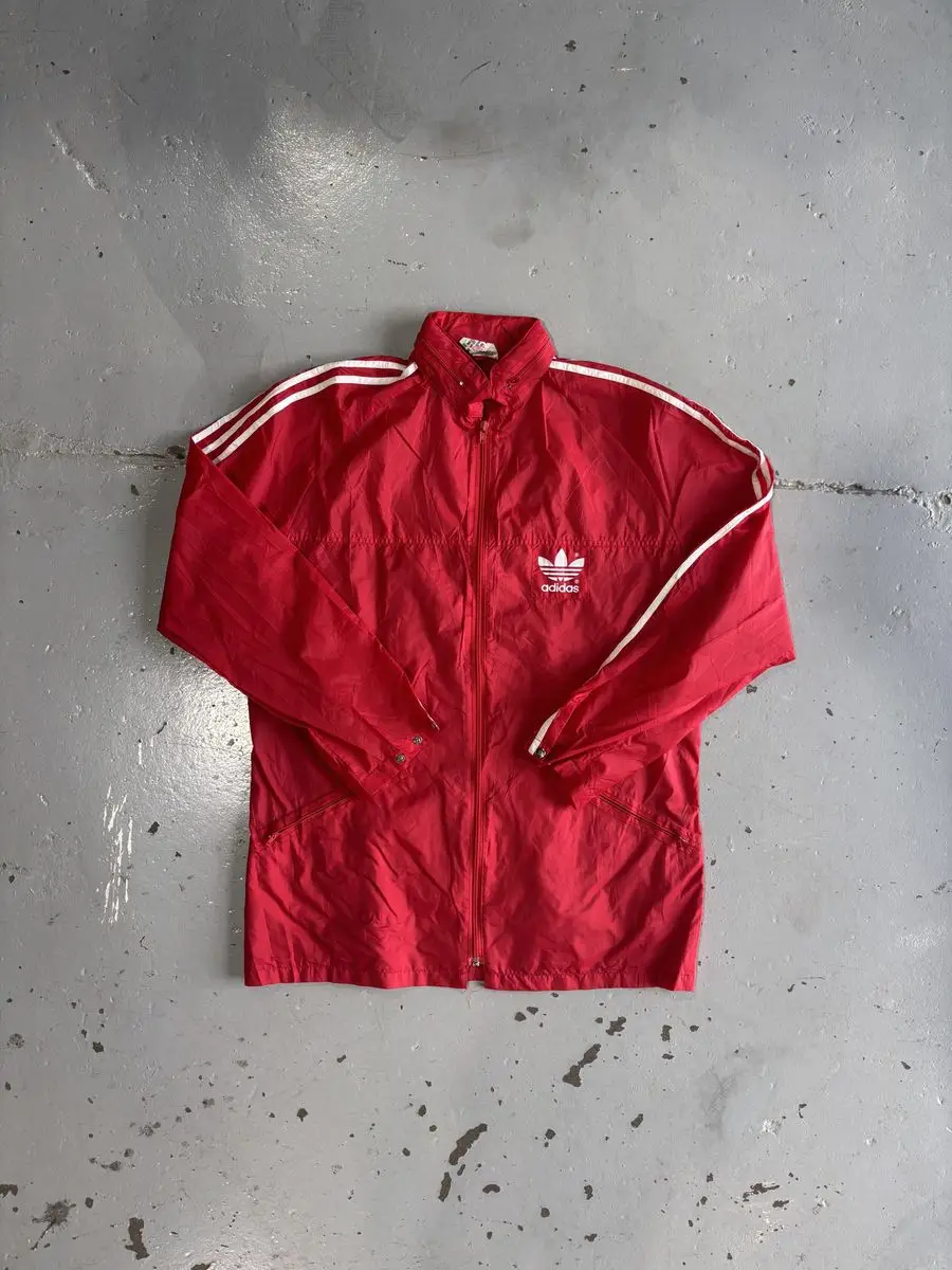 Adidas Red Vintage Adidas Full-Zip Nylon Rain Jacket - Medium