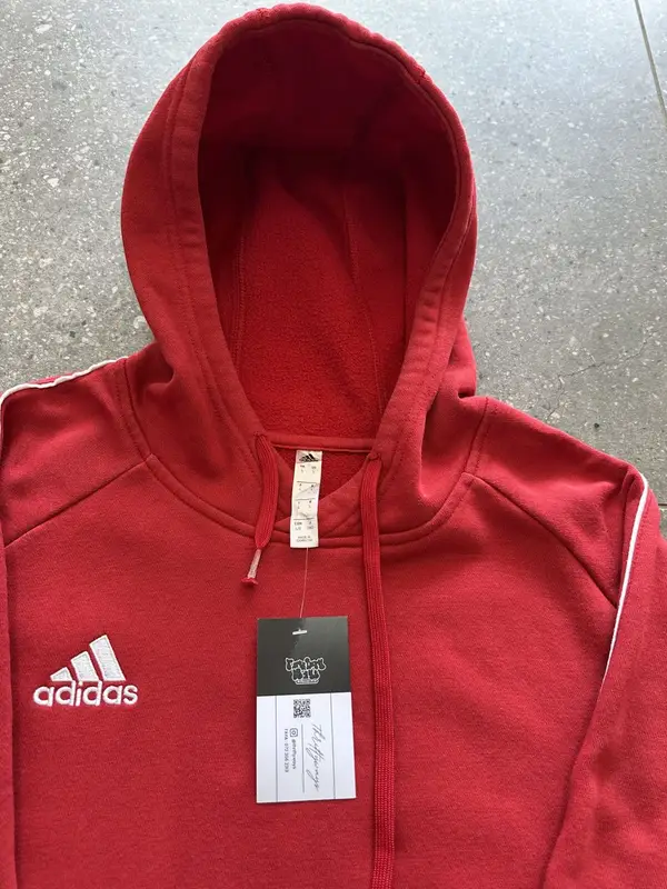 Red Adidas Pull Over Hoodie - Embroided Logo Large