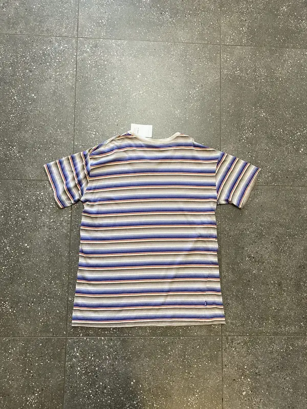 Vintage Beige & Blue Striped Stussy Tshirt - Medium