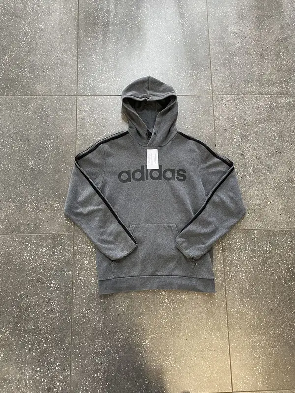 Adidas Gray Adidas Essentials 3 Stripes Hoodie - Small