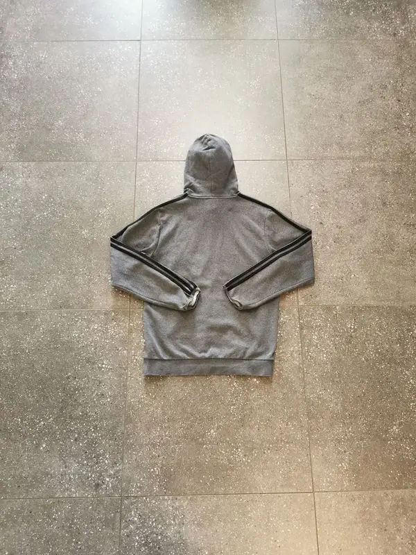 Gray Adidas Essentials 3 Stripes Hoodie - Small