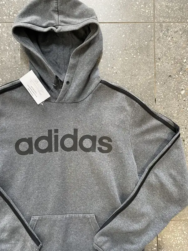 Gray Adidas Essentials 3 Stripes Hoodie - Small