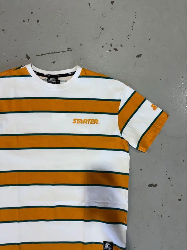 Yellow & White Striped Starter Black Label T-Shirt - Small
