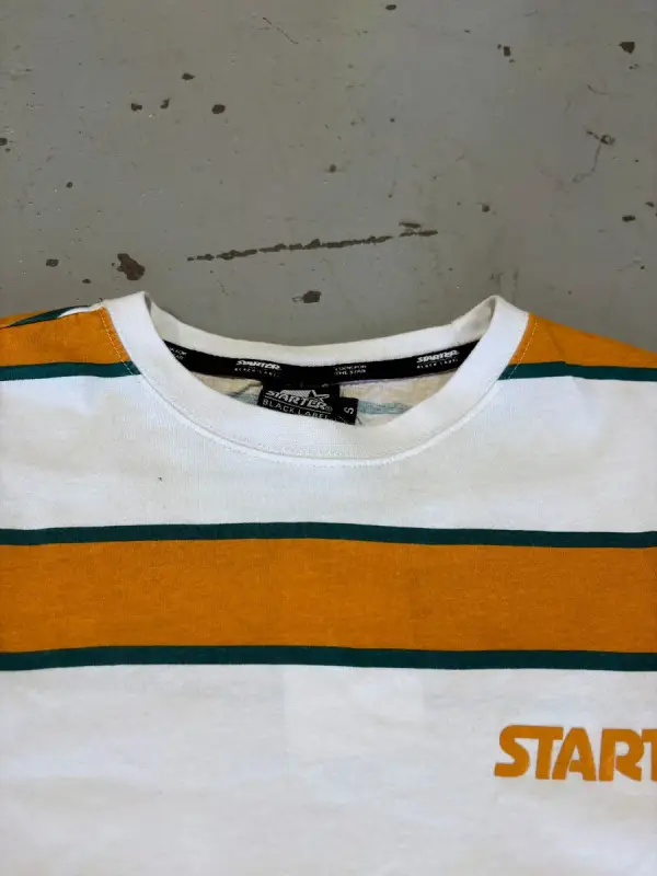 Yellow & White Striped Starter Black Label T-Shirt - Small