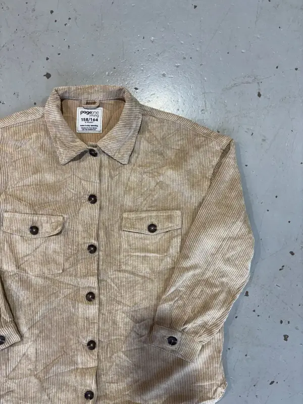 Womens Tan Corduroy Button Down Shirt - 158/164