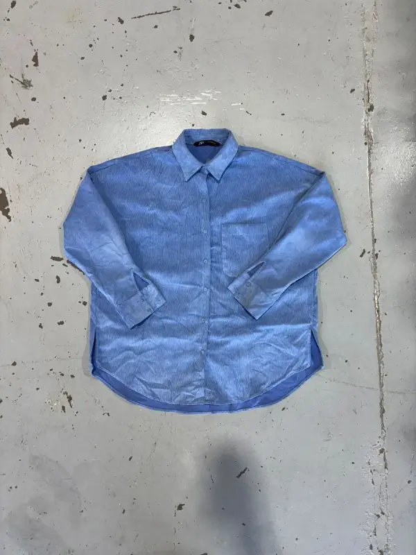 Zara Womens Blue Zara Corduroy Long-Sleeve Shirt - Small