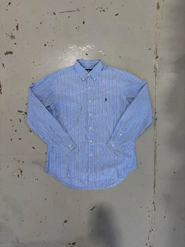 Ralph Lauren Blue Striped Polo Ralph Lauren Long-Sleeve Shirt - Large