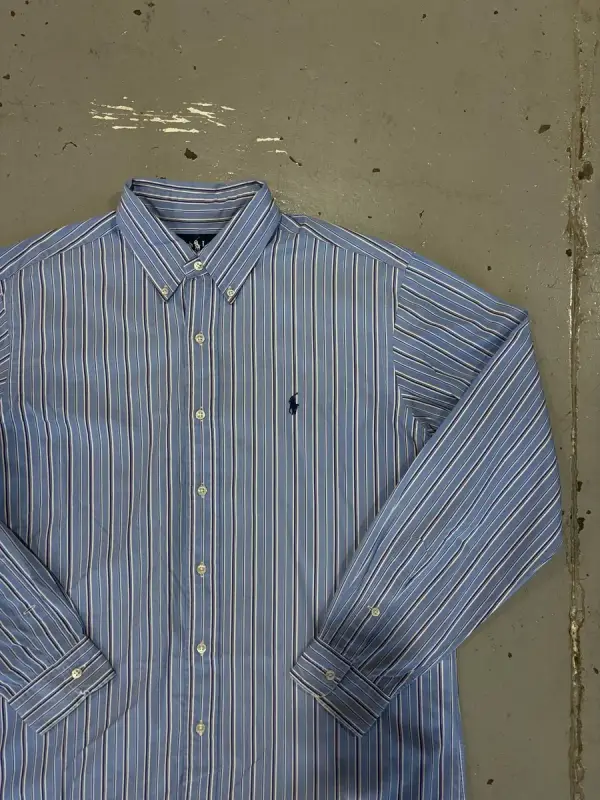 Blue Striped Polo Ralph Lauren Long-Sleeve Shirt - Large