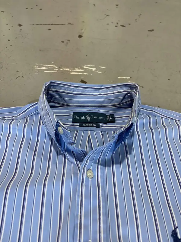 Blue Striped Polo Ralph Lauren Long-Sleeve Shirt - Large