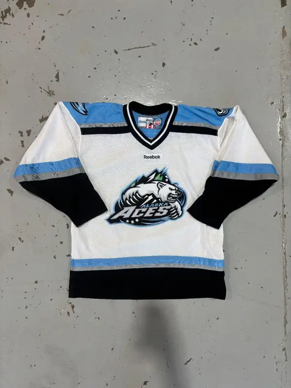 Reebok Blue & White Reebok Alaska Aces ECHL Hockey Jersey - Large