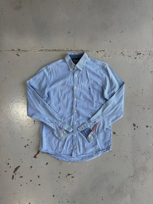 Tommy Hilfiger Blue Striped Tommy Hilfiger Long Sleeve Shirt - Medium