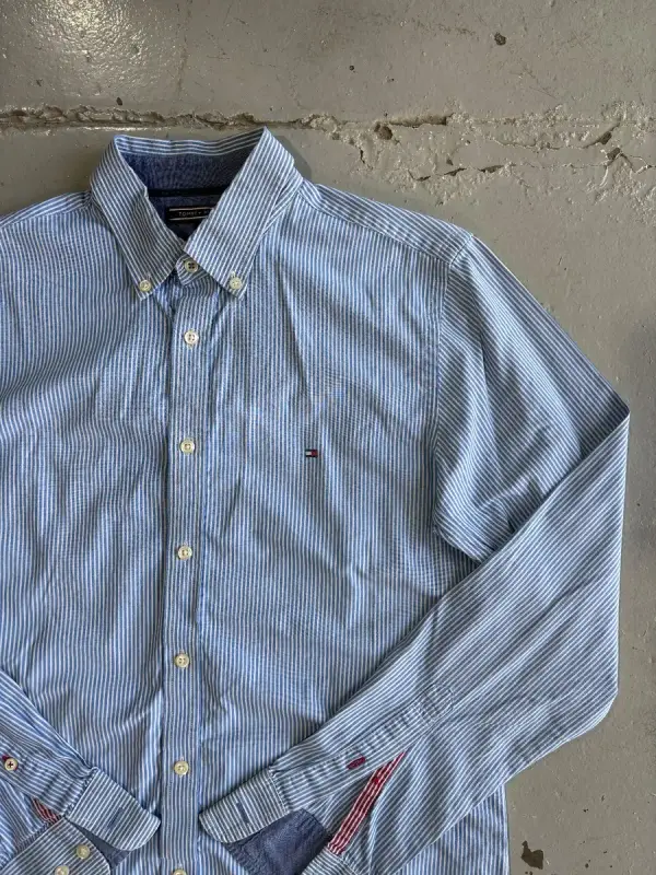 Blue Striped Tommy Hilfiger Long Sleeve Shirt - Medium