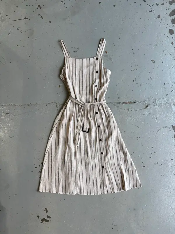  Pinstriped Pinafore Trench Dress - 14