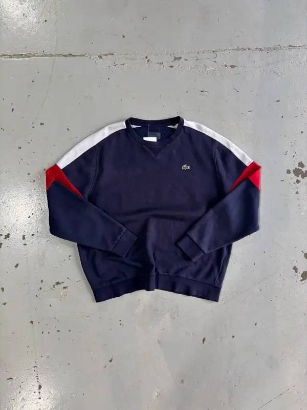 Lacoste Navy Blue Lacoste Sport Classic Mini Logo Colour Block Crewneck - Large