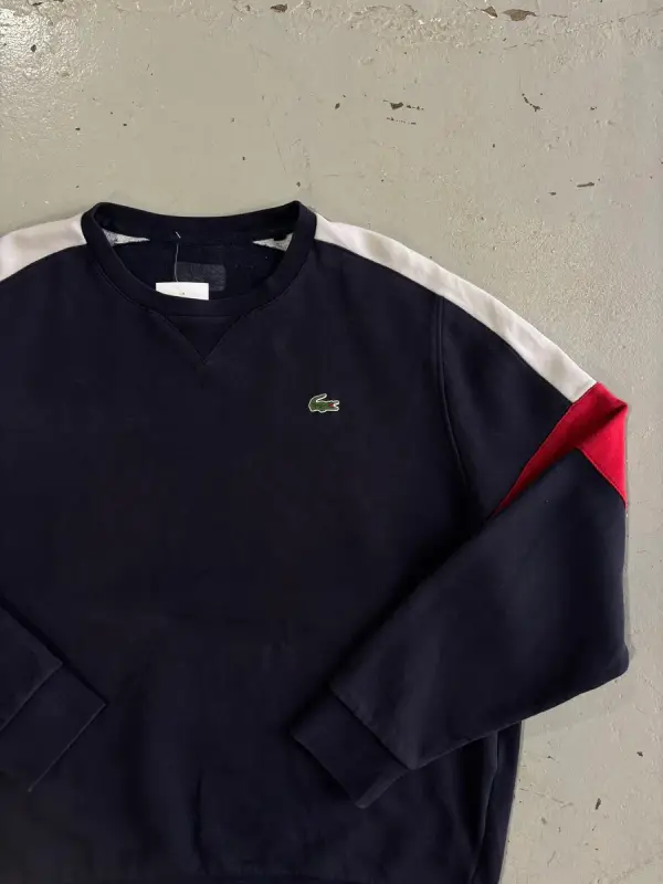 Navy Blue Lacoste Sport Classic Mini Logo Colour Block Crewneck - Large