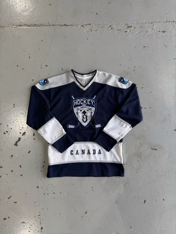  Navy Blue & Grey Canada Hockey Jersey - Small