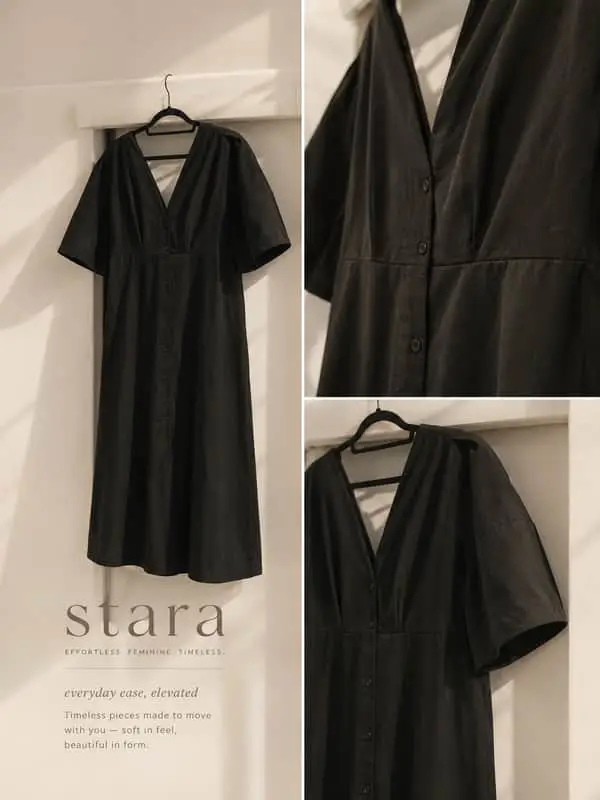 STARA STARA Buttoned-down black low neck dress