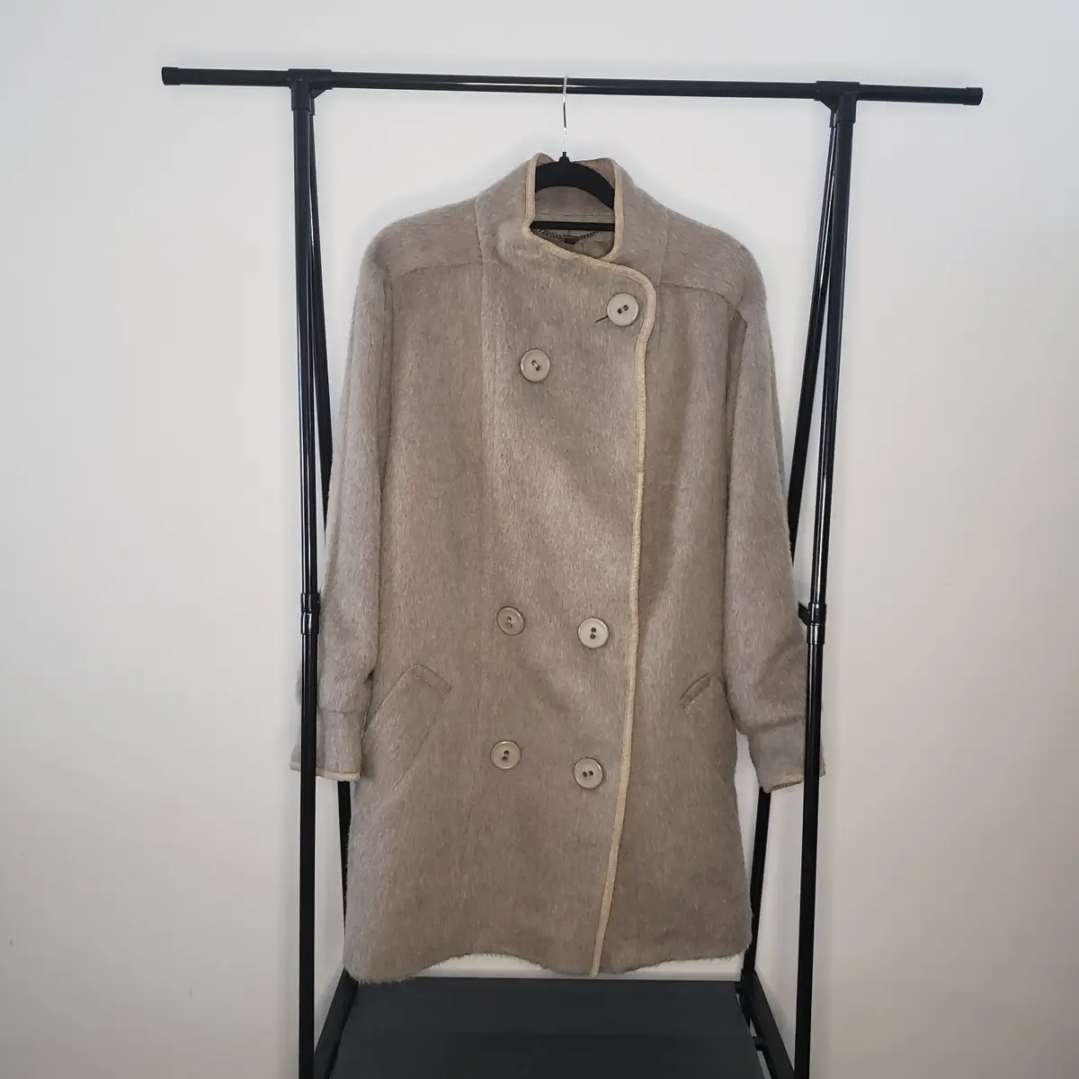 Generic Vintage Style Beige Mohair Blend Double Breasted Coat