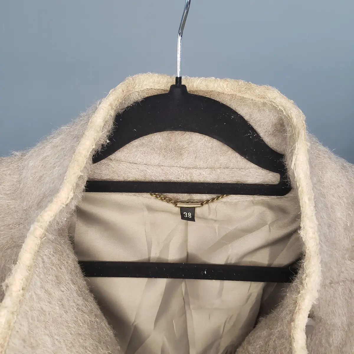 Vintage Style Beige Mohair Blend Double Breasted Coat