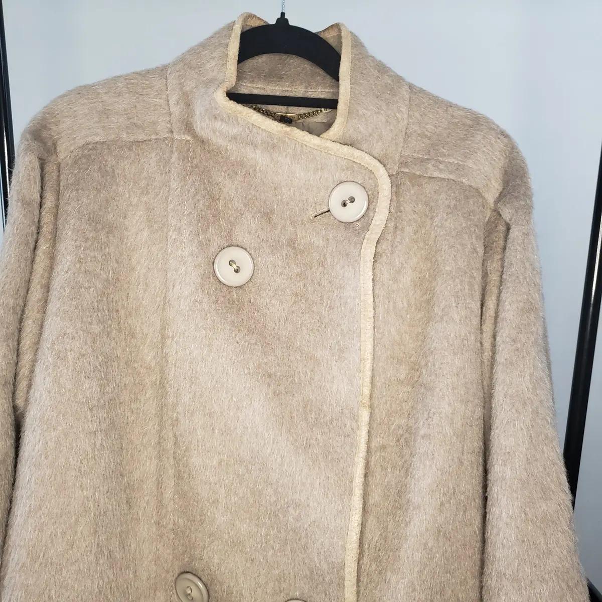 Vintage Style Beige Mohair Blend Double Breasted Coat