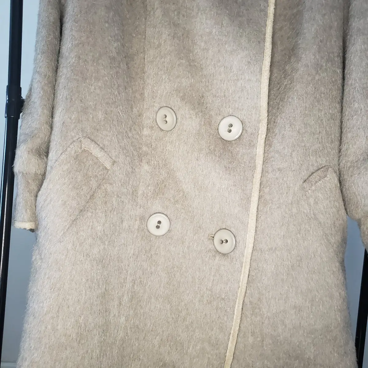 Vintage Style Beige Mohair Blend Double Breasted Coat