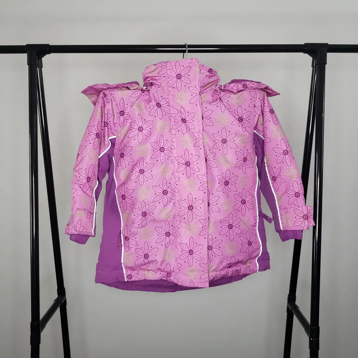 Generic Children's Pink Floral Winter Jacket with Hood