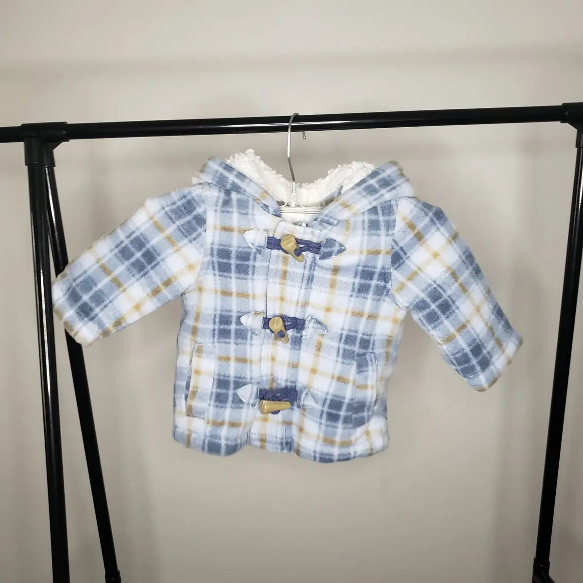 Bluezoo Bluezoo Baby Blue Checkered Fleece Duffle Coat