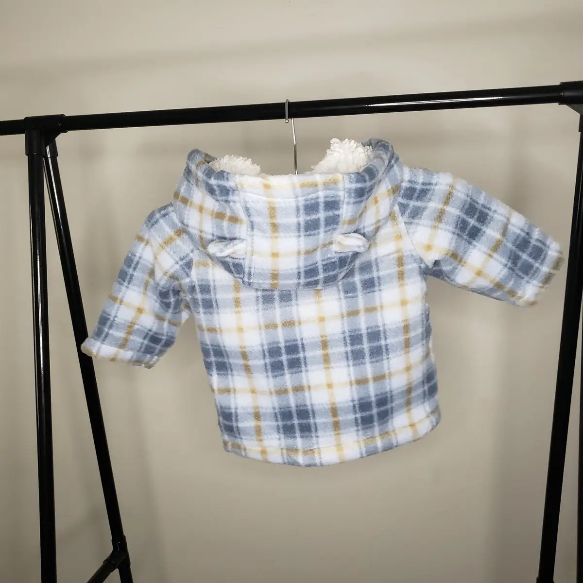 Bluezoo Baby Blue Checkered Fleece Duffle Coat