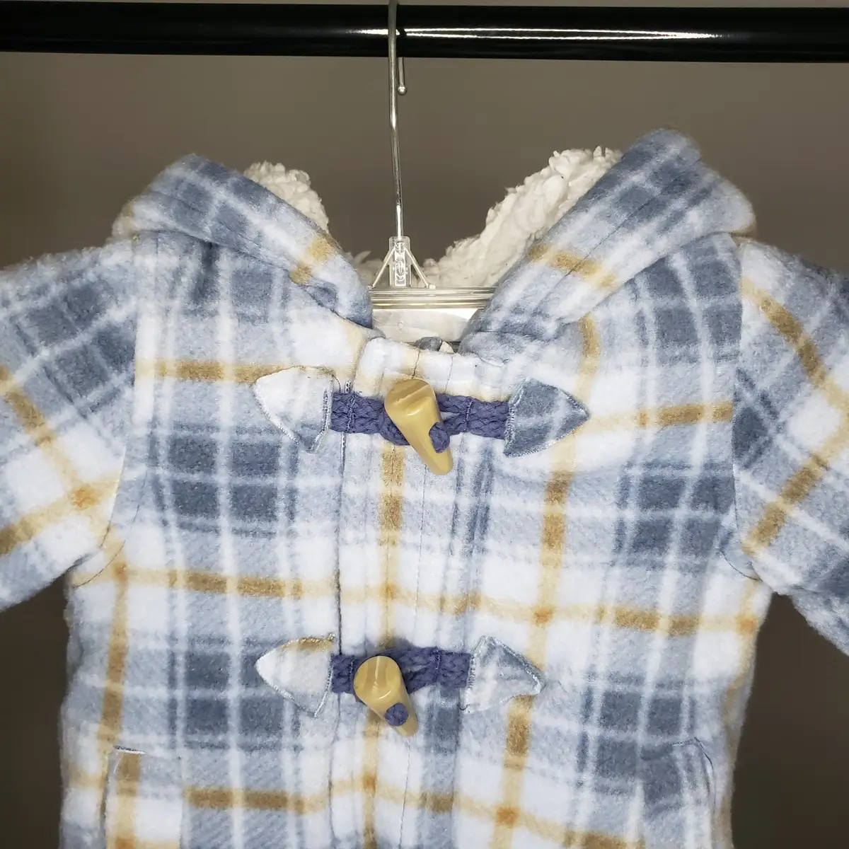 Bluezoo Baby Blue Checkered Fleece Duffle Coat