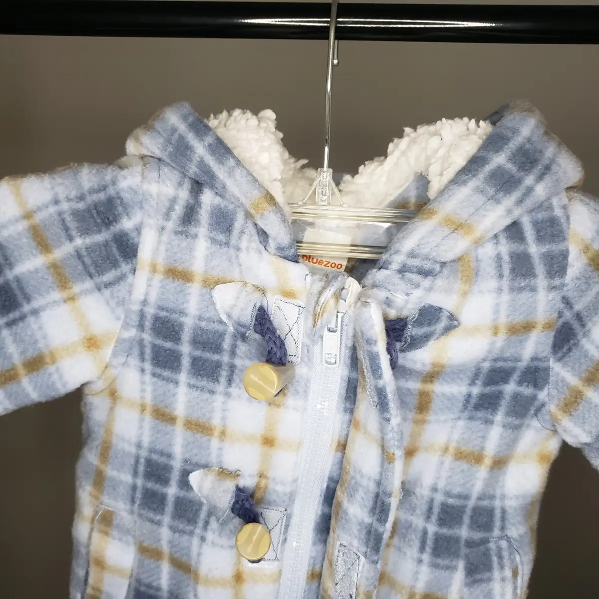 Bluezoo Baby Blue Checkered Fleece Duffle Coat