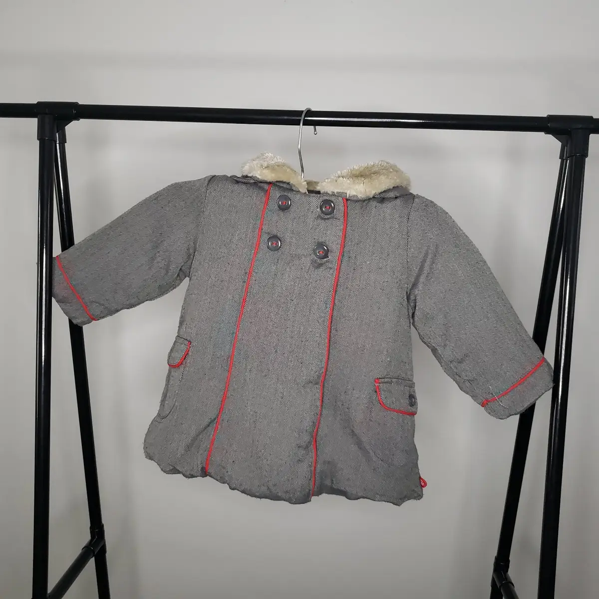Okaïdi Okaïdi Toddler Herringbone Coat with Faux-Fur Collar