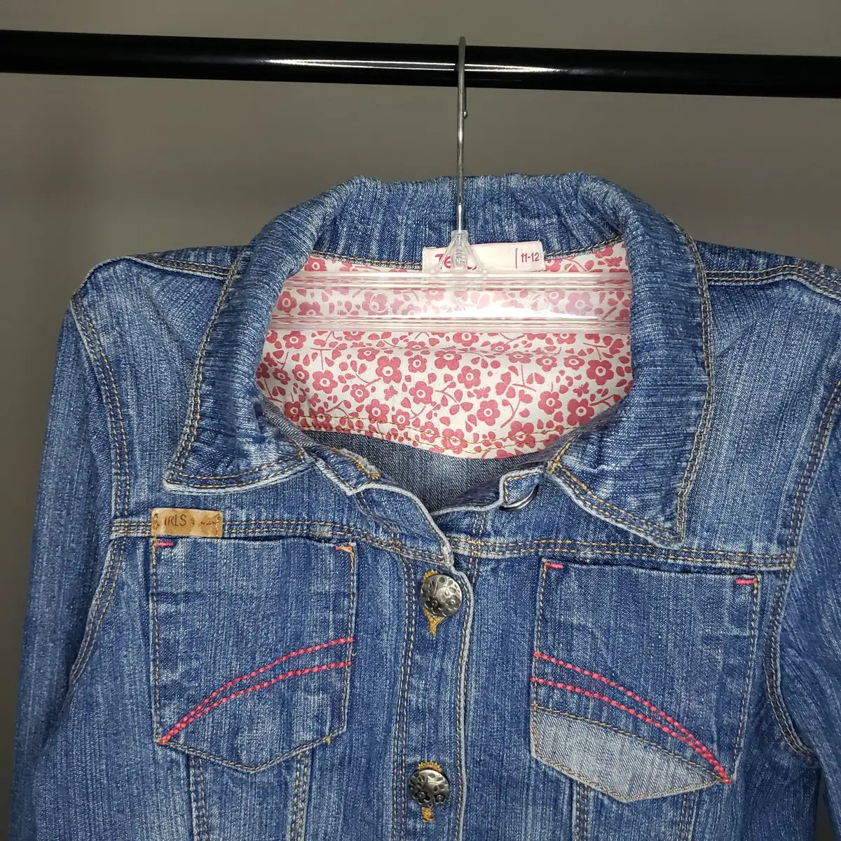 Girls Blue Denim Jacket with Pink Floral Lining