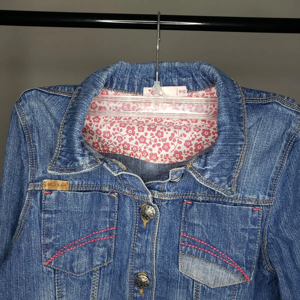 Girls Blue Denim Jacket with Pink Floral Lining