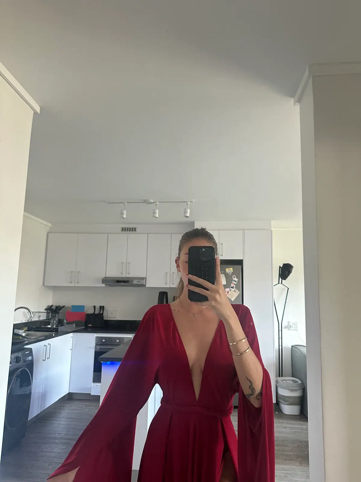 By Abby Red Double Slit Dress