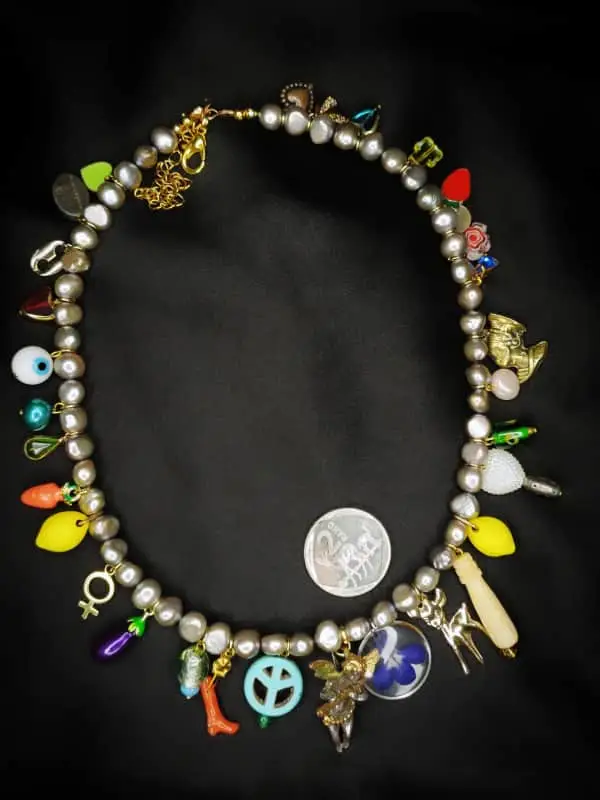 Bespoke Repurposed Vintage Grey Freshwater Charm Necklace