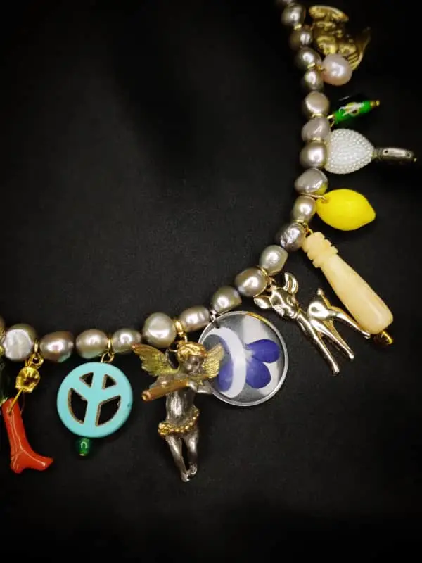Bespoke Repurposed Vintage Grey Freshwater Charm Necklace