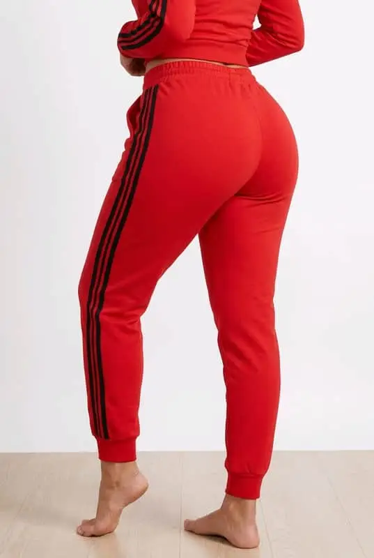Women’s Red Sporty Joggers with Side Stripes - Size 14