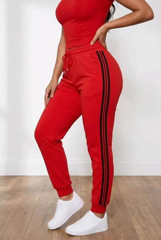 Women’s Red Sporty Joggers with Side Stripes - Size 14