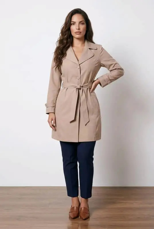 Classic Beige Belted Trench Coat - Size 12