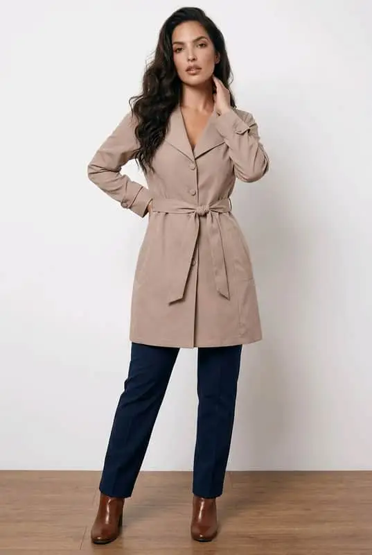 Classic Beige Belted Trench Coat - Size 12