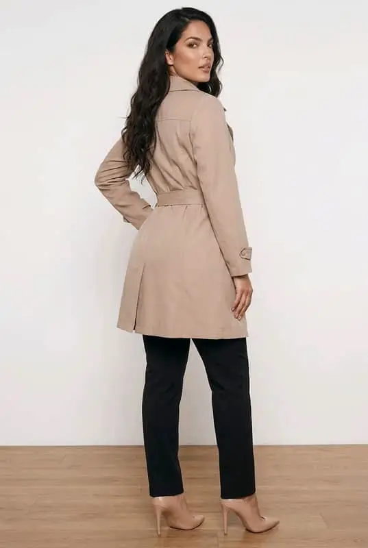 Classic Beige Belted Trench Coat - Size 12