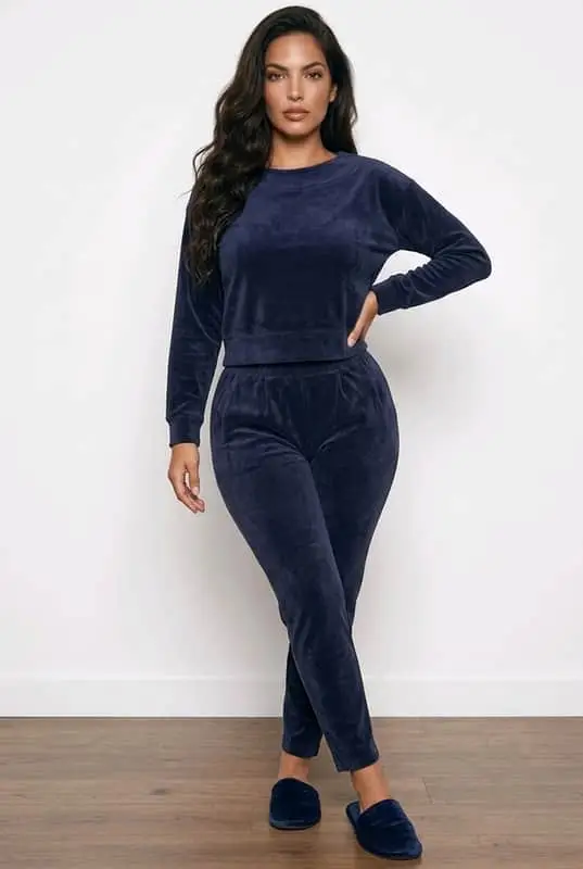 Navy Velour Lounge Set / Tracksuit (M Top, L Bottoms)