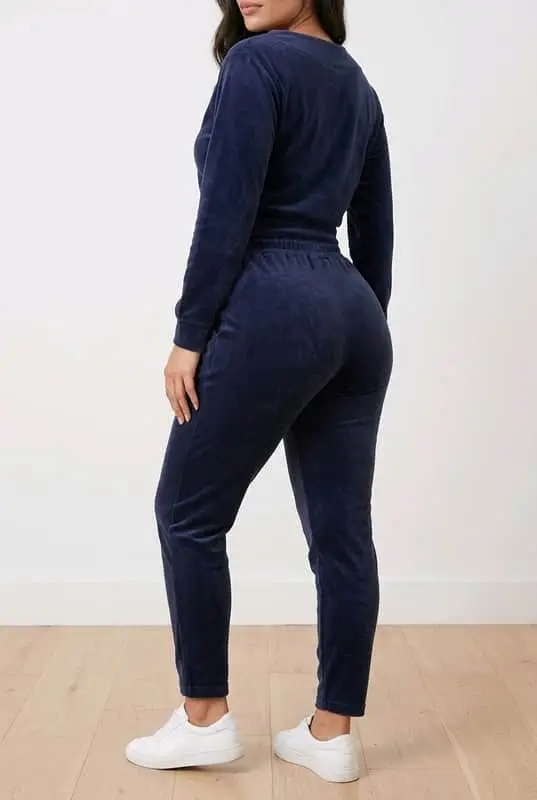 Navy Velour Lounge Set / Tracksuit (M Top, L Bottoms)