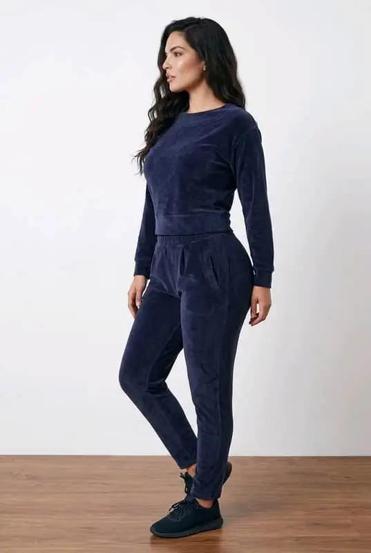 Navy Velour Lounge Set / Tracksuit (M Top, L Bottoms)