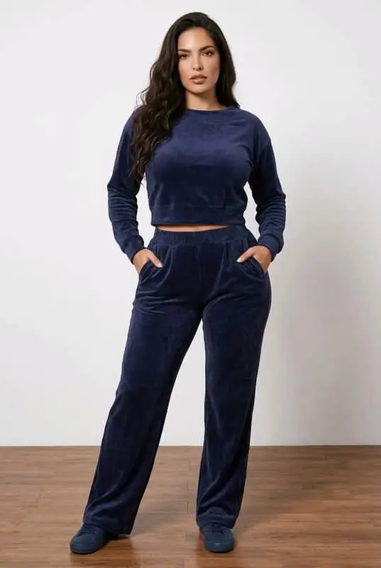 Navy Velour Lounge Set / Tracksuit (M Top, L Bottoms)