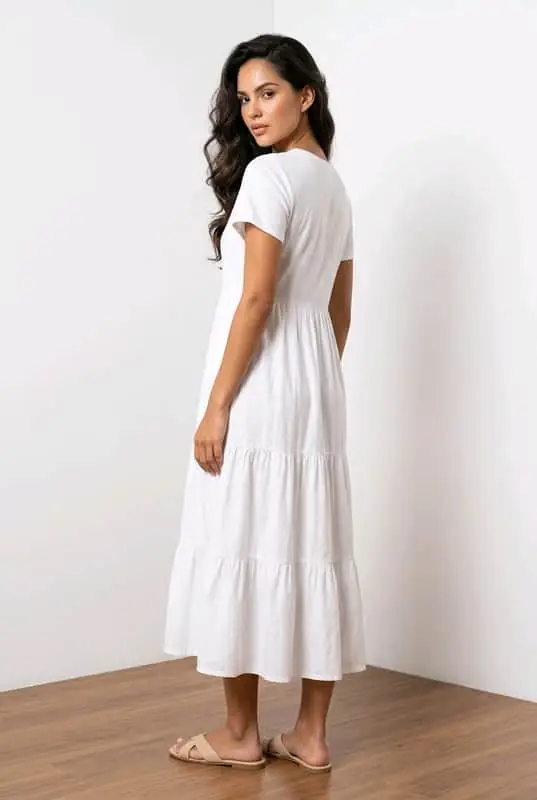 & Other Stories Dreamy White Tiered Midi Dress (Size XL)