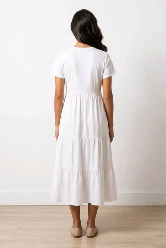Dreamy White Tiered Midi Dress (Size XL)