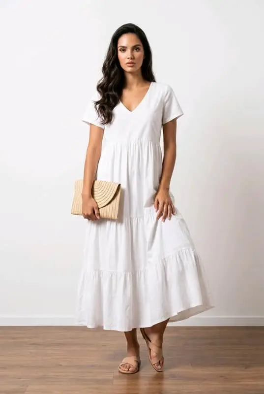 Dreamy White Tiered Midi Dress (Size XL)