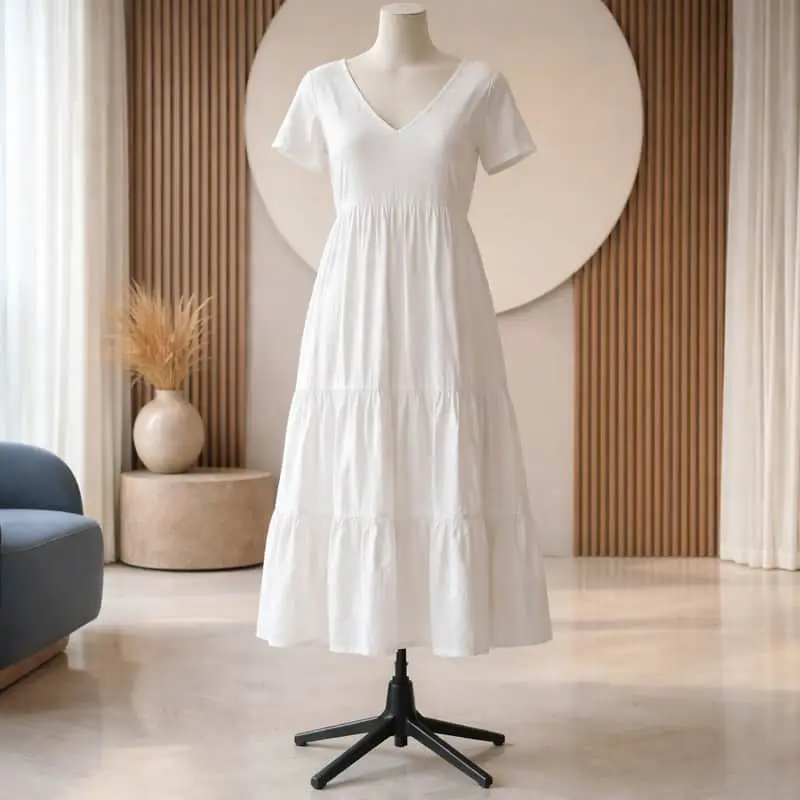Dreamy White Tiered Midi Dress (Size XL)