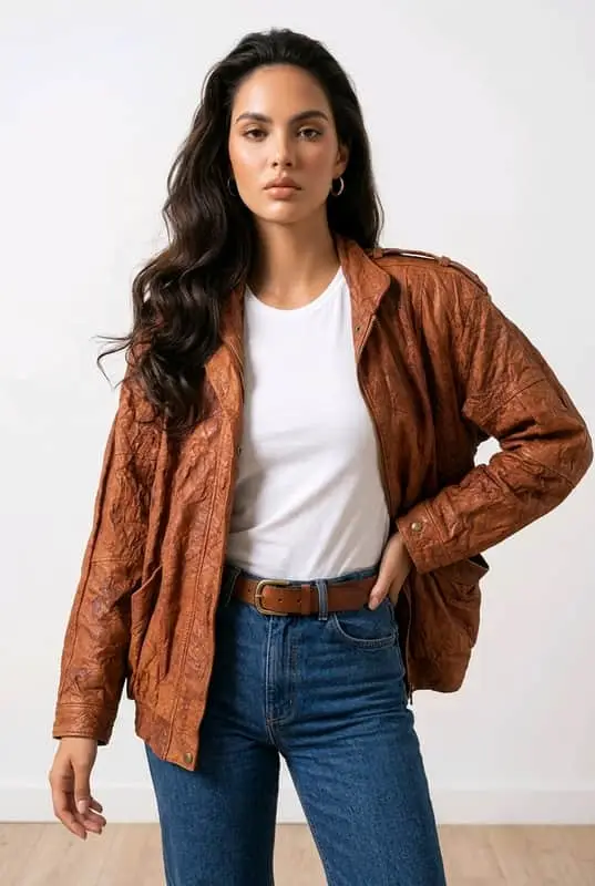 Vintage CASTILIAN Crinkle Leather Jacket – Cognac